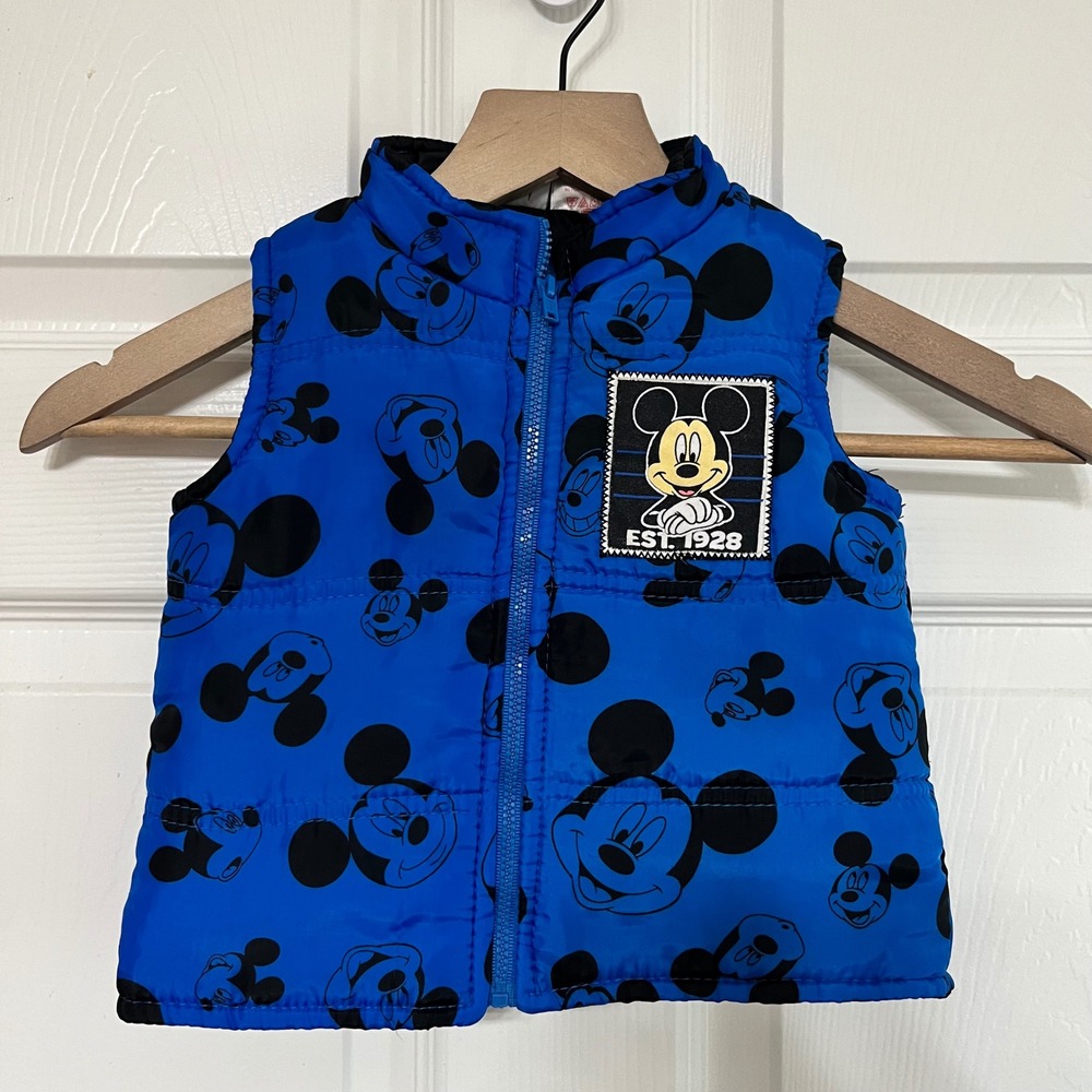 Disney Mickey Mouse Vest Blue Puffer Sleeveless Jacket Toddler‎ Size 18M